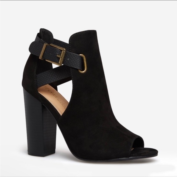 Rika peep toe heels heeled black w gold hardware size 7.5 - Picture 3 of 5